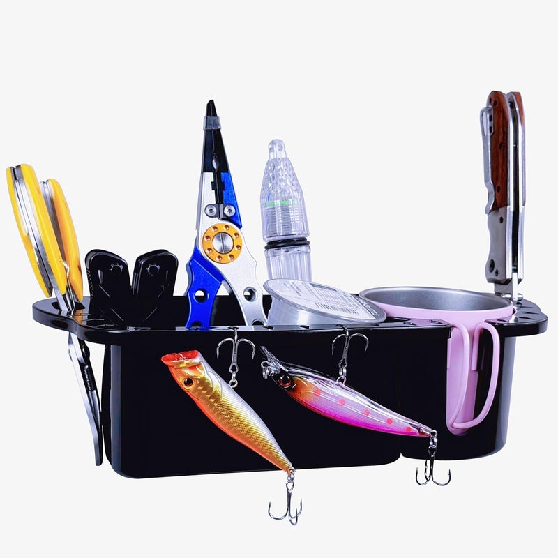 HiUmi 2 Pack Boat Caddy Organizer Marine Cup Holder Universal Fit for Bass Boat Kayak Pontoon Jon Boat Fishing Cabin Storage (2Pack-Black) - Image 4